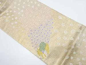 アンティーク　孔雀模様織り出し袋帯（着用可）